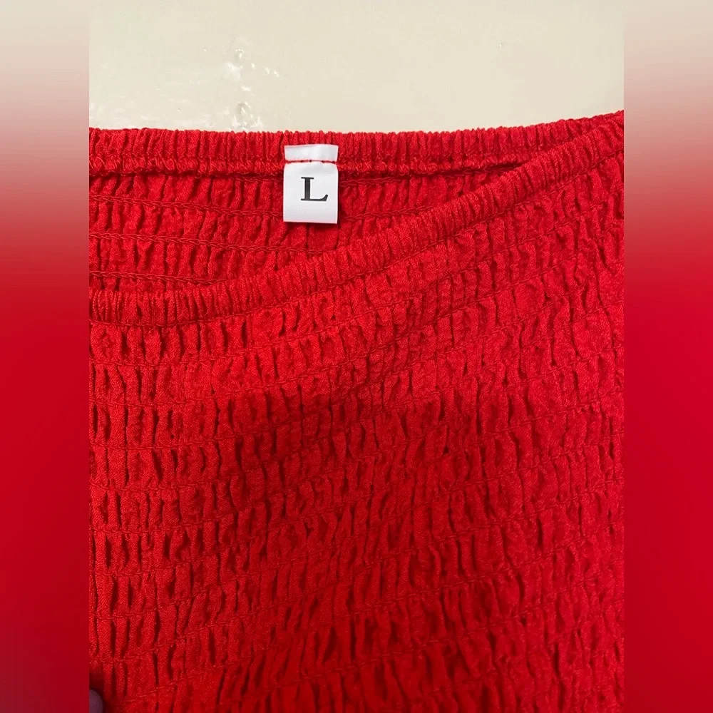 Red Smocked Ruffle Dress - Shein - Picture 5 of 6